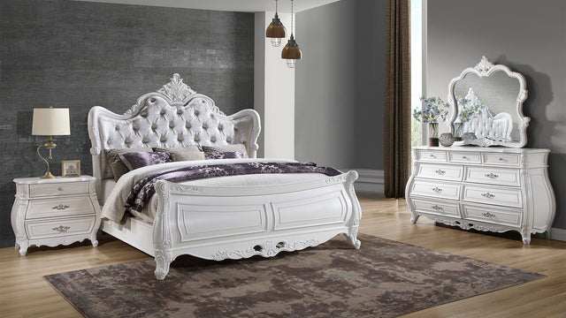 Opulence Modern Style 4 Pc Queen Bedroom Set Made with Wood in Pearl White