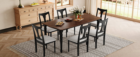 7-Piece Dining Table Set, 60inch to 78inch Extendable Wood Dining Table with Removable Leaf, Kitchen Table Set with 6 Upholstered Side Chair, Dining Table Set for 6 - sold by Home Elegance USA