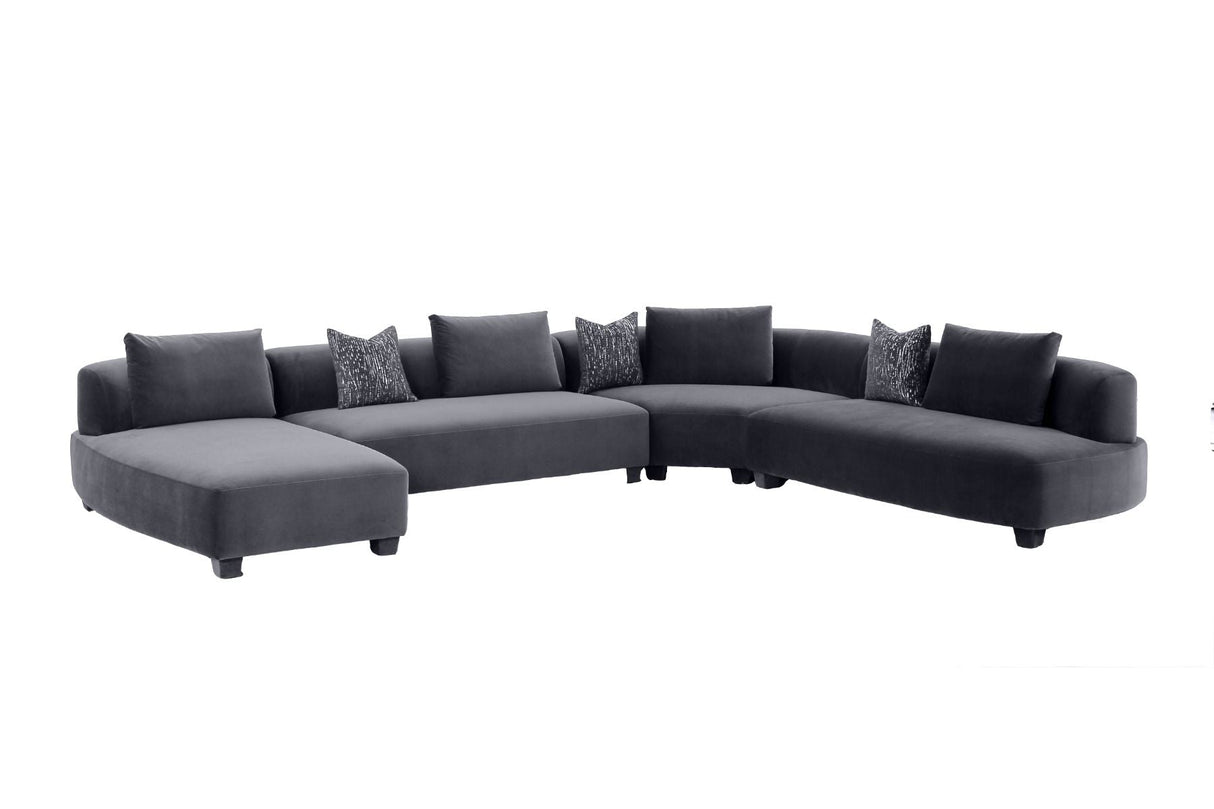 Divani Casa Bayou - Contemporary Grey Velvet U Shaped Sectional Sofa - Home Elegance USA