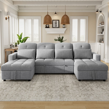 Versatile Oversized U-shaped Sectional Sofa Bed with Storage Chaise Lounges and USB Ports, Gray Chenille, 110.2' - sold by Home Elegance USA