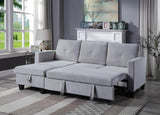 Nova Light Gray Velvet Reversible Sleeper Sectional Sofa with Storage Chaise - Home Elegance USA