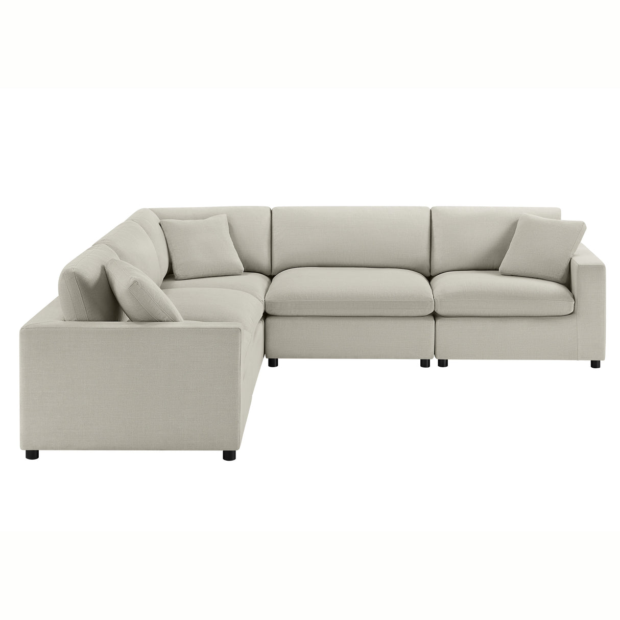 Cassandra Modular 5-Piece Sectional in Beige with Polyester Upholstery and Solid Wood Legs