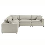 Cassandra Modular 5-Piece Sectional in Beige with Polyester Upholstery and Solid Wood Legs