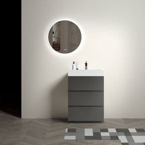 Alice 24" Gray Bathroom Vanity with Sink | Freestanding Vanity with Large Storage – Modern One-Piece White Sink Basin without Drain and Faucet
