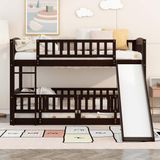 Bunk Bed with Slide,Twin Over Twin Low Bunk Bed with Fence and Ladder for Toddler Kids Teens Espresso - LT000082AAP - Home Elegance USA - 2