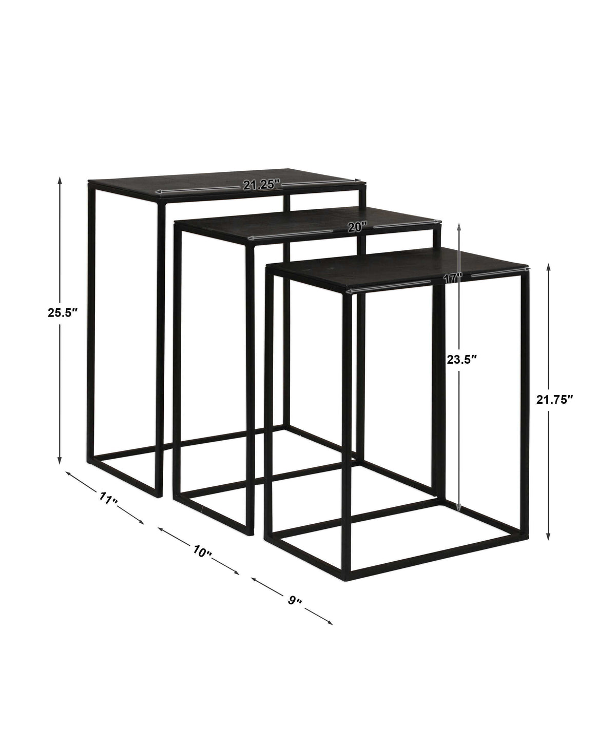 Coreene Iron Nesting Tables (Set of 3) - Black by Uttermost - View 6