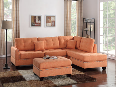 Modern Citrus Color 3pcs Sectional Living Room Furniture Reversible Chaise Sofa And Ottoman Tufted Polyfiber Linen Like Fabric Cushion Couch Pillows - sold by Home Elegance USA