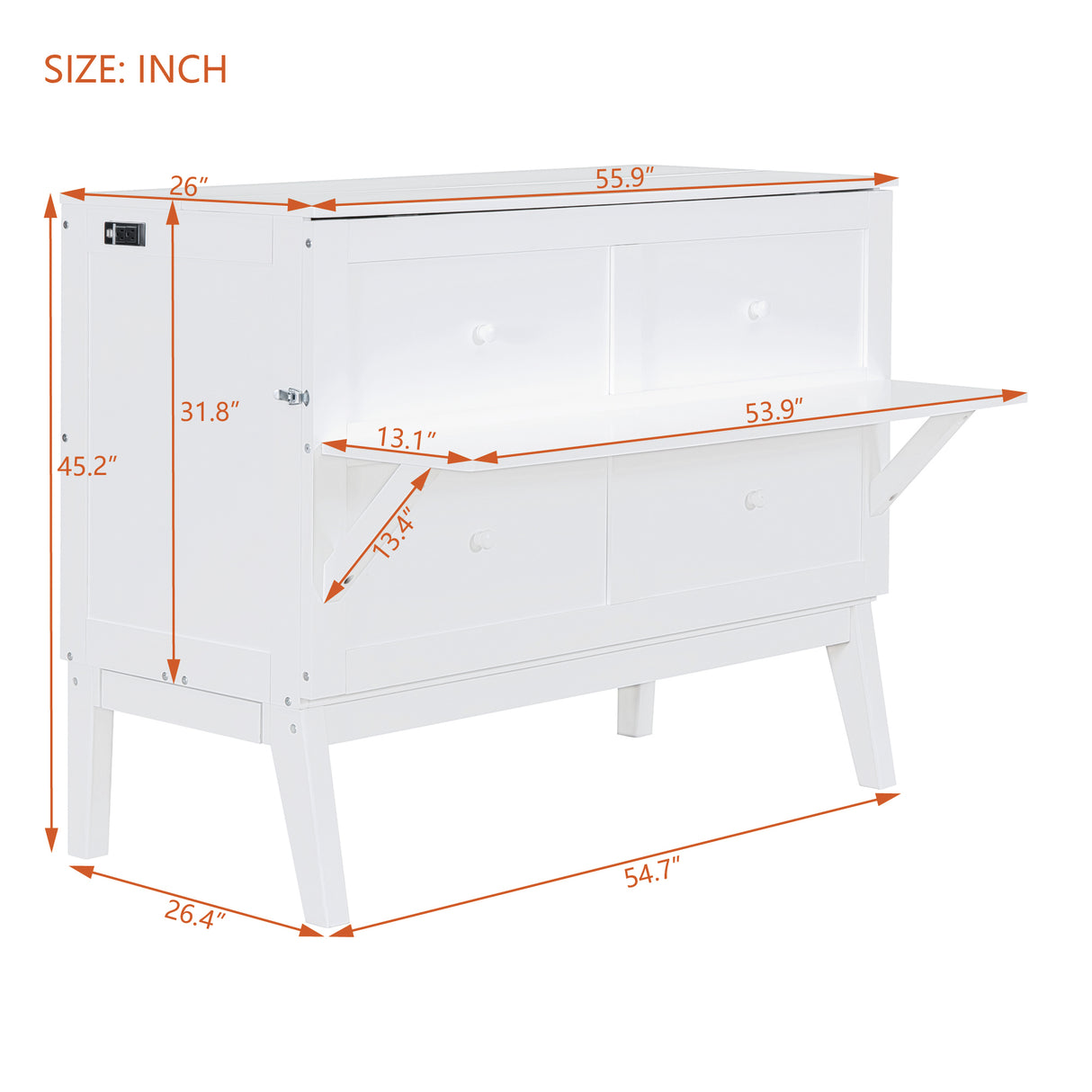 Full Size Murphy Bed with USB Port and removable Shelves on Each Side,White - Home Elegance USA