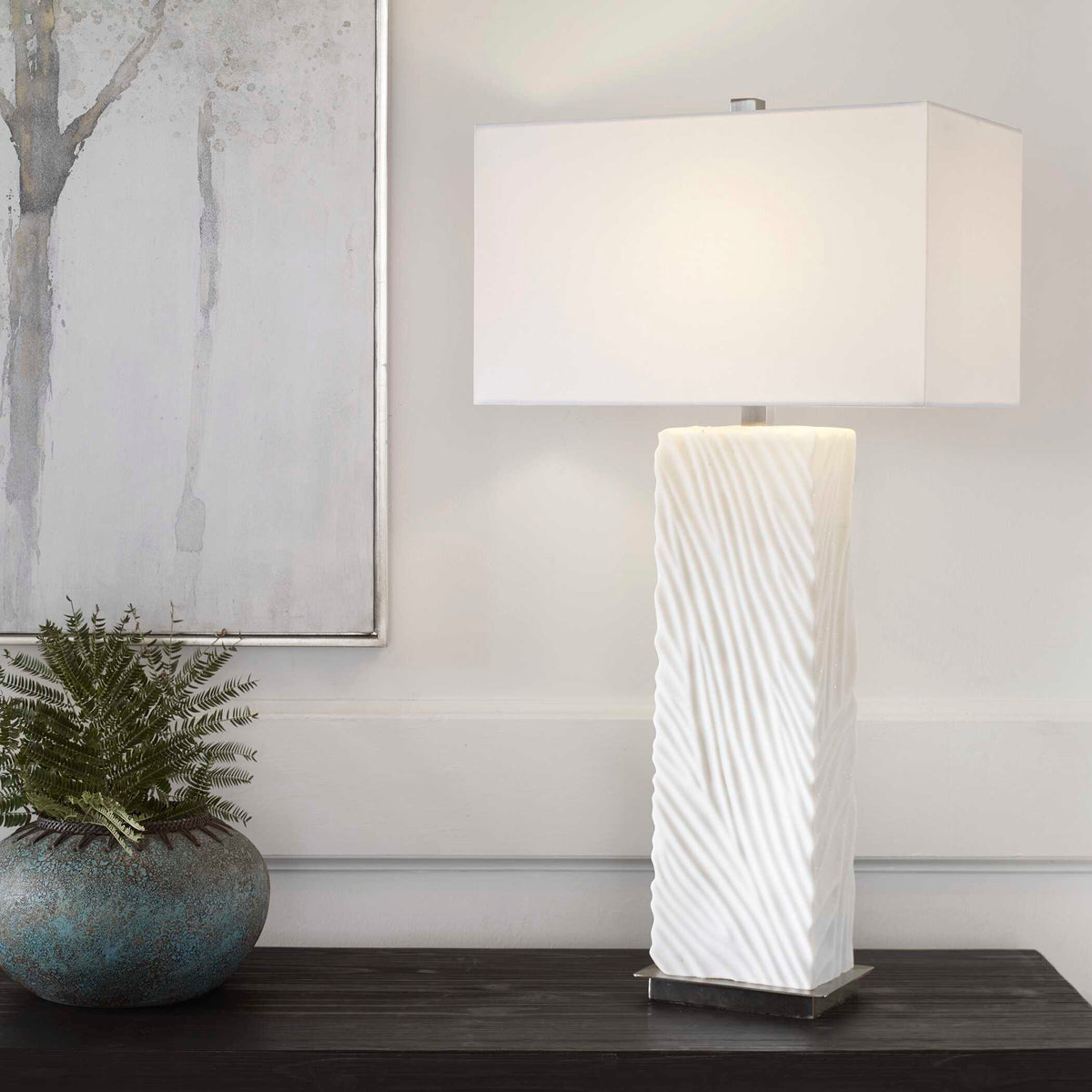 Pillar Marble Table Lamp - White by Uttermost - View 8