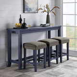 4pc Dining Table Set 1x Table 3x Stools Padded Seat Nailhead Trim USB Port And Power Outlet Antique Blue And Gray Finish