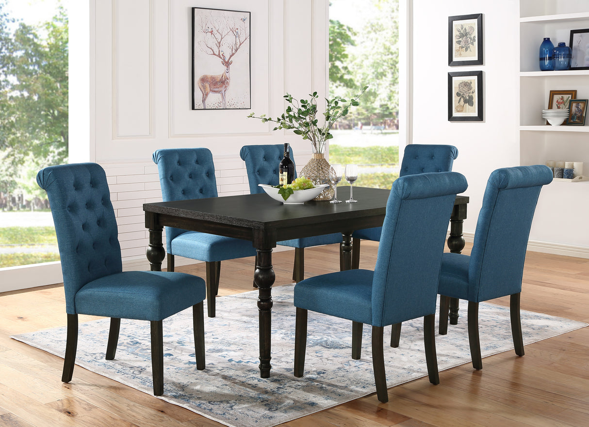 Juego de comedor Leviton Urban Style Wood Dark Wash con patas torneadas: mesa y 6 sillas