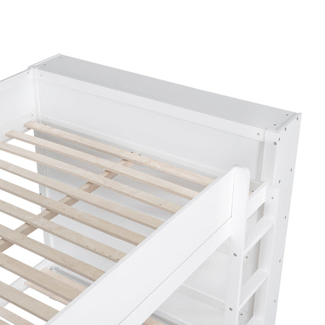 Full over Full Bunk Bed With 2 Drawers and Multi-layer Cabinet, White - Home Elegance USA