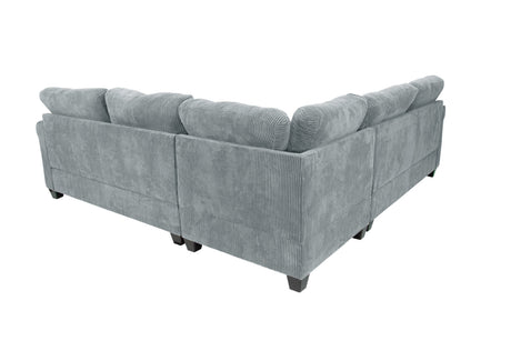 4pc Sectional Set Matching Pillow Cocktail Ottoman Corner Wedge Right And Left Arm Loveseat Corduroy Upholstered Fog Finish Primary Living Room - sold by Home Elegance USA