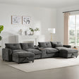 136'' Modular Sectional Sofa with Console, Cup Holder, USB Charger, Movable Storage Ottoman, Pull-line&Tufted Design, U-Shaped Oversized Chenille Sofa for Living Room&Apartment,2 Colors - sold by Home Elegance USA