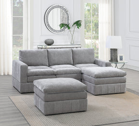 Contemporary 5pc Set Modular Sectional Set 2x One Arm Chair / Wedge 1x Armless Chair 2x Ottoman Granite Color Morgan Fabric Plush Living Room Furniture - sold by Home Elegance USA