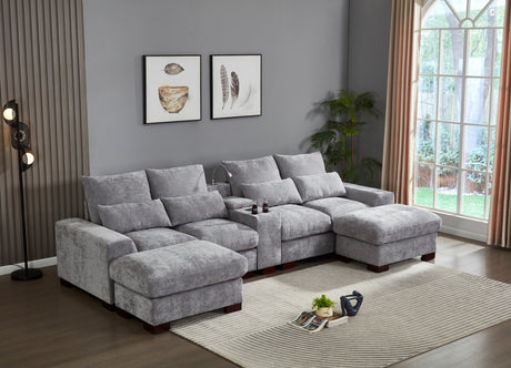 Modern Sectional Sofa Couch with Console,USB Charging Port,Reading Light,Cup Holder, Light Grey - sold by Home Elegance USA
