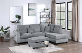 Contemporary Style 3pc Sectional Set Right Arm Chaise Left Arm Sofa w/ USB Port Storage Ottoman Throw Pillow Wooden Legs Fog Finish Primary Living Room