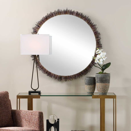 Tiger Sea Urchin Round Mirror Brown / Green - Dark Brown by Uttermost - View 2
