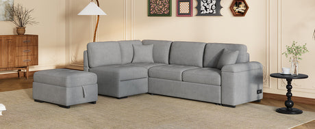 Sleeper Sectional Sofa, L-Shape Corner Couch Sofa-Bed with Storage Ottoman & Hidden Arm Storage & USB Charge  for Living Room Apartment, Gray - sold by Home Elegance USA