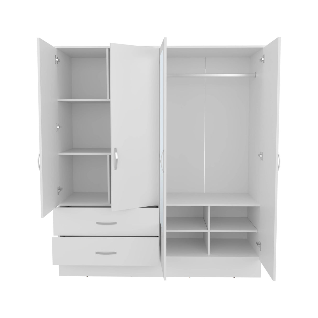 Gangi 160 Armoire, 4-door wardrobe , Two Mirrors, Metal Hardware, Two Drawers, Rod, Ten Shelves, White -Bedroom - sold by Home Elegance USA
