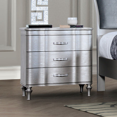 Lovely Attracting Bedroom 3pc Set Queen Size Bed 2x Nightstands Light Gray Fabric Padded HB Wood Leg Silver Color - sold by Home Elegance USA
