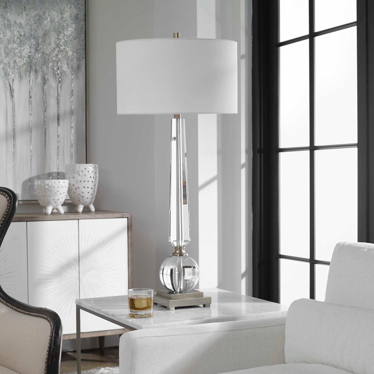 Crista Crystal Lamp - Silver / Beige by Uttermost - View 2