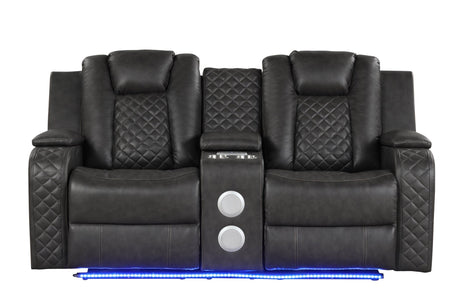 Benz LED & Power Reclining Loveseat Made With Faux Leather in Gray | Home Elegance USA