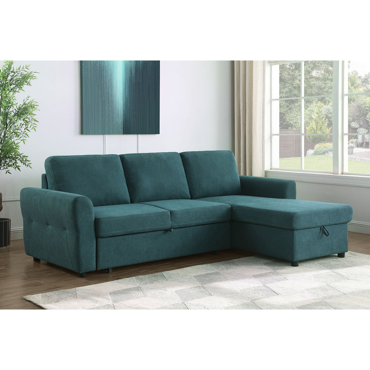 Kenna Teal Blue Sleeper Sofa Sectional with Storage