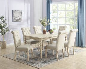 Amonia 7-piece Dining Set, Turned-Leg Dining Table with 6 Tufted Chairs - sold by Home Elegance USA