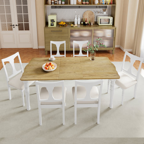 7-Piece Dining Table Set, 60inch to 78inch Extendable Wood Dining Table with Removable Leaf, Kitchen Table Set with 6 Upholstered Side Chair, Dining Table Set for 6 - sold by Home Elegance USA