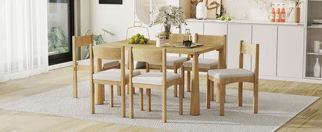 TREXM 7-Piece Retro Dining Table Set for 6, Wood Dining Table Set for 6 with Upholstered Chairs for kitchen & Dining Room (Natural Wood Wash) - sold by Home Elegance USA
