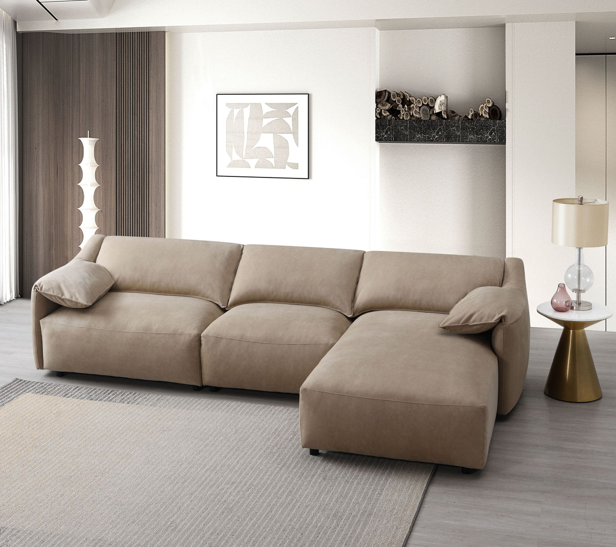 Veata Light Brown Suede Sectional Sofa