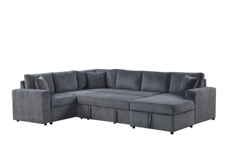 Rinaldo 123'W Gray Corduroy Sleeper Sectional Sofa with Right-Facing Storage Chaise and Throw Pillows - sold by Home Elegance USA