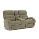 Strait Transitional Fabric Power Reclining Loveseat With Console & Power Headrests | Flexsteel