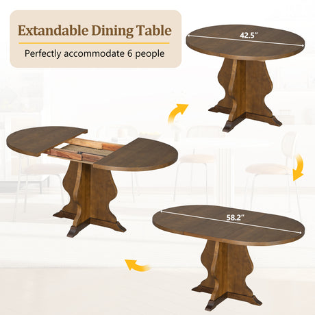 TREXM Farmhouse 5-Piece Dining Table Set with 4 Upholstered Chairs, Wood Extendable Dining Table with 15.7' Leaf for Extra Seating for Dining Room, Kitchen and Living Room (Brown) - sold by Home Elegance USA