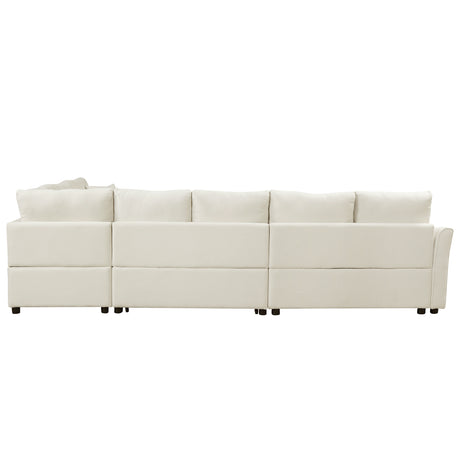 L-shaped Convertible Sofa Bed with USB Ports and Power Sockets, Beige Chenille Fabric, 124.8' Length - sold by Home Elegance USA
