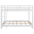 Wood Queen Size Bunk Bed with Ladder in White Finish, Solid Pine Wood+MDF, 85.4''L x 64.2''W x 63''H