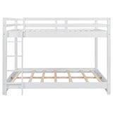 Wood Queen Size Bunk Bed with Ladder in White Finish, Solid Pine Wood+MDF, 85.4''L x 64.2''W x 63''H