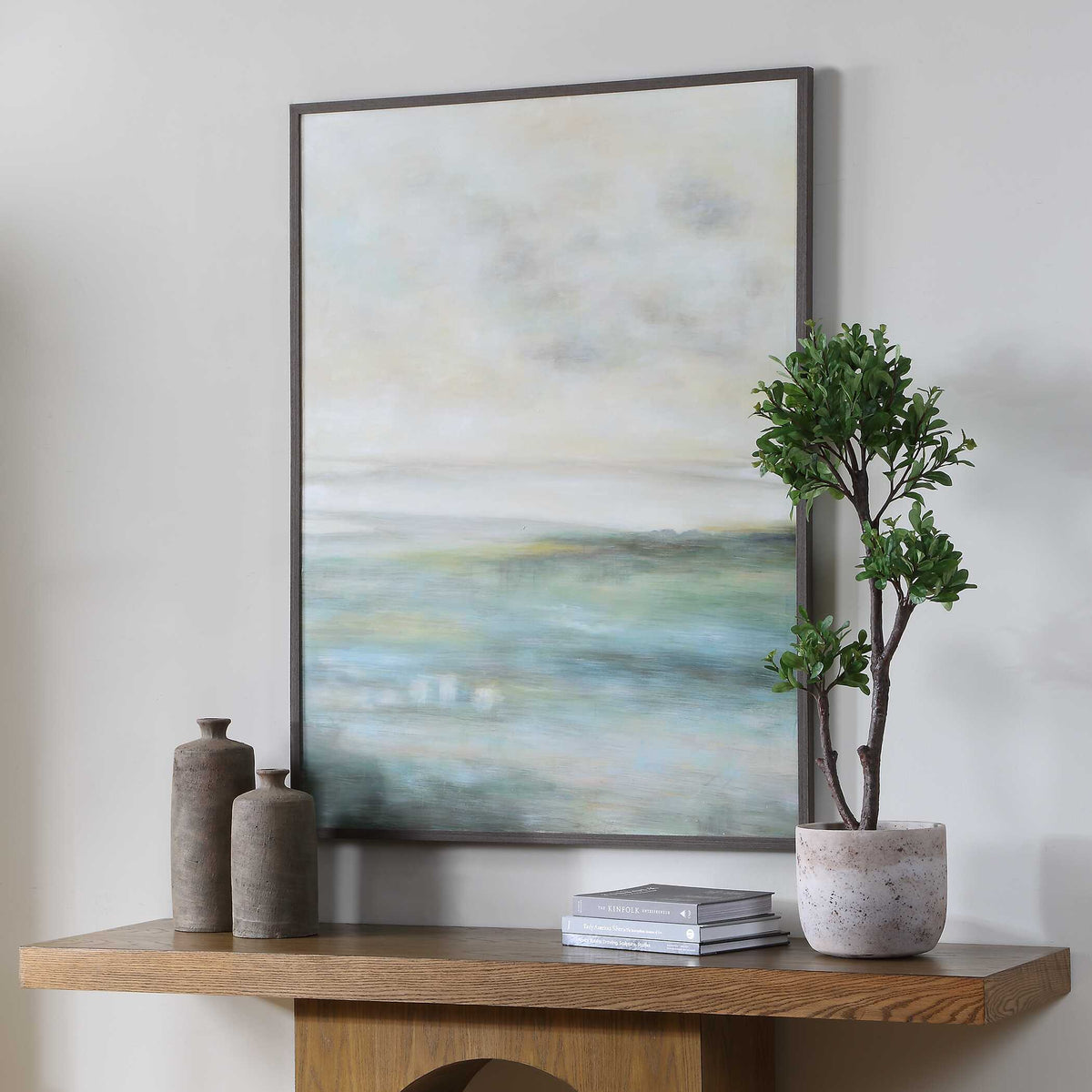 Awakening Hand Painted Landscape Art Blue / Brown / Green / White / Yellow - Blue / Green by Uttermost - View 3