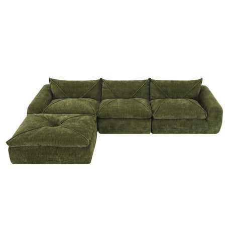 116'' Fully Compressed Sofa with High Density Foam, Integrated Backrest&Seat Cushion, Decorative Edging, Legless Design without Frame, No Assembly Required, Free Combination, Particle Chenille - sold by Home Elegance USA