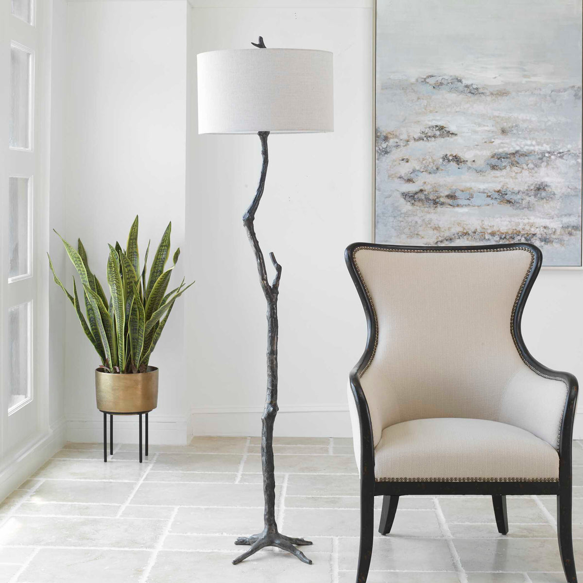 Spruce Rustic Floor Lamp - Black / White by Uttermost - View 3