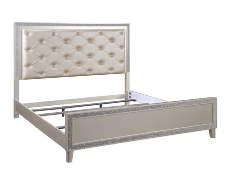 Acme - Sliverfluff Queen Bed W/Led BD00239Q Synthetic Leather & Champagne Finish