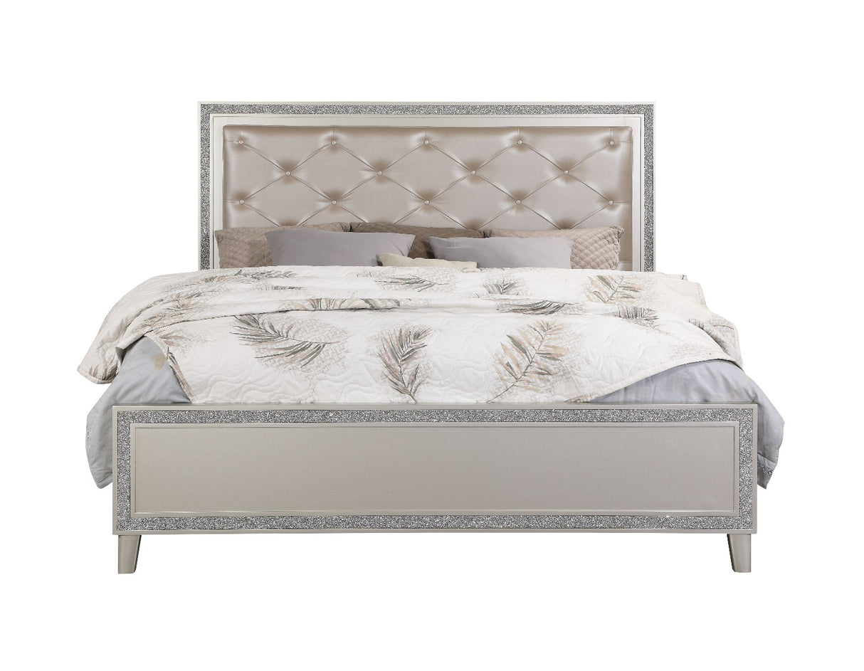 Acme - Sliverfluff CK Bed W/Led & Storages BD00240CK Synthetic Leather & Champagne Finish