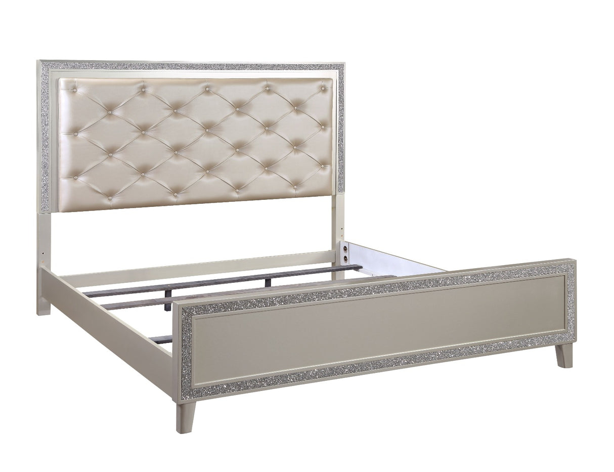 Acme - Sliverfluff EK Bed W/Led BD00238EK Synthetic Leather & Champagne Finish