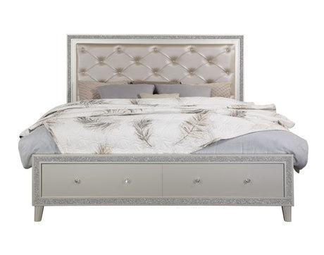 Acme - Sliverfluff Queen Bed W/Led & Storage BD00242Q Synthetic Leather & Champagne Finish