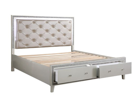 Acme - Sliverfluff Queen Bed W/Led & Storage BD00242Q Synthetic Leather & Champagne Finish