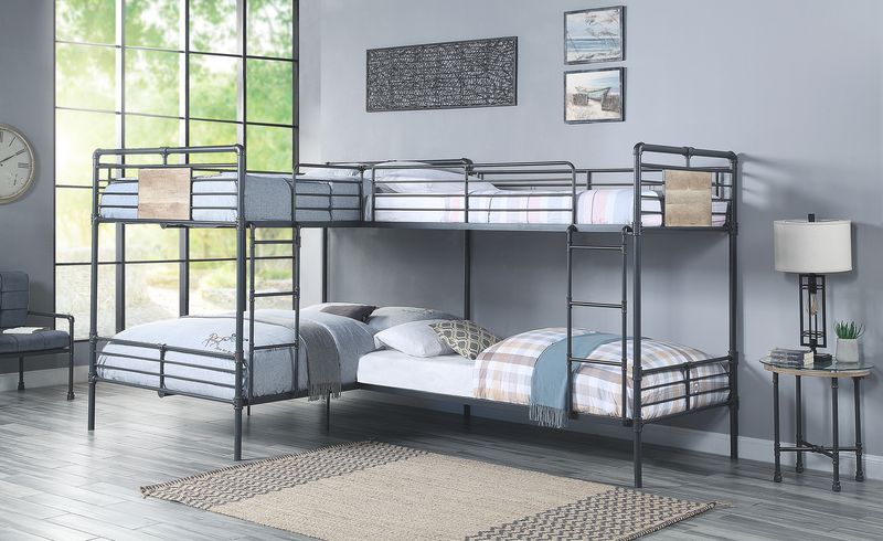 Acme - Cordelia Double Twin & Double Full Bunk Bed BD00365 Sandy Black, Dark Bronze Hand-Brushed Finish