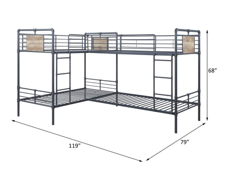 Acme - Cordelia Quadruple Twin Bunk Bed BD00370 Sandy Black, Dark Bronze Hand-Brushed Finish