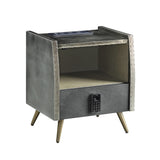 Acme - Doris Nightstand W/USB & Electric Lock BD00440 Gray Top Grain Leather & Aluminum