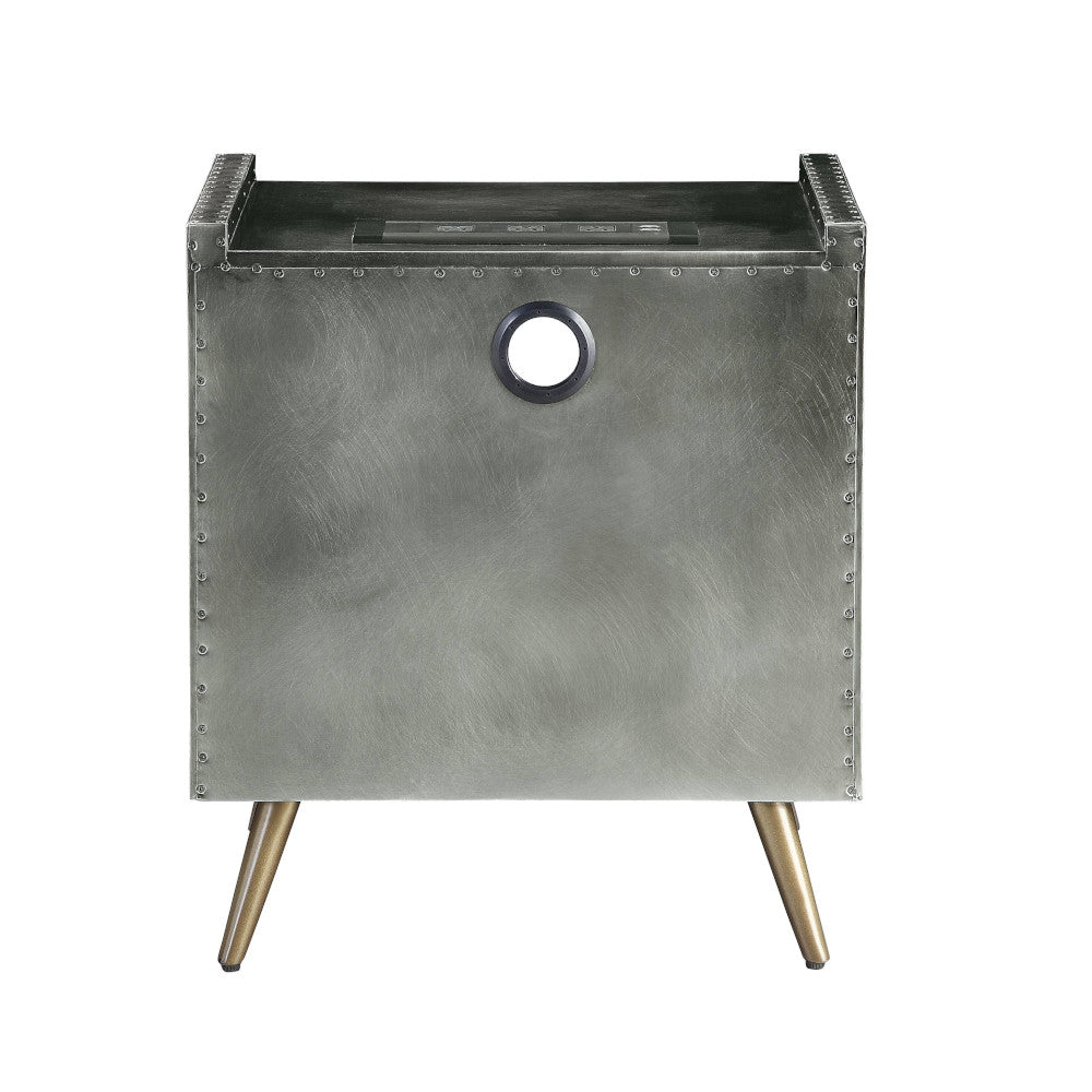 Acme - Doris Nightstand W/USB & Electric Lock BD00440 Gray Top Grain Leather & Aluminum